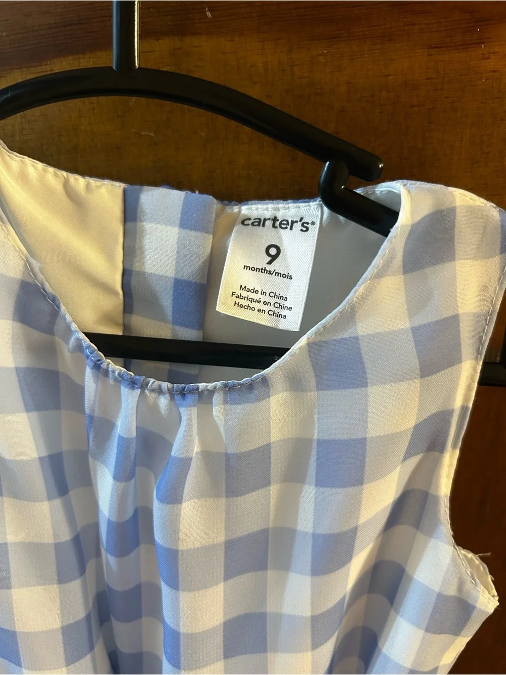 Carter's Light Blue and White Gingham Dress with Waist Tie